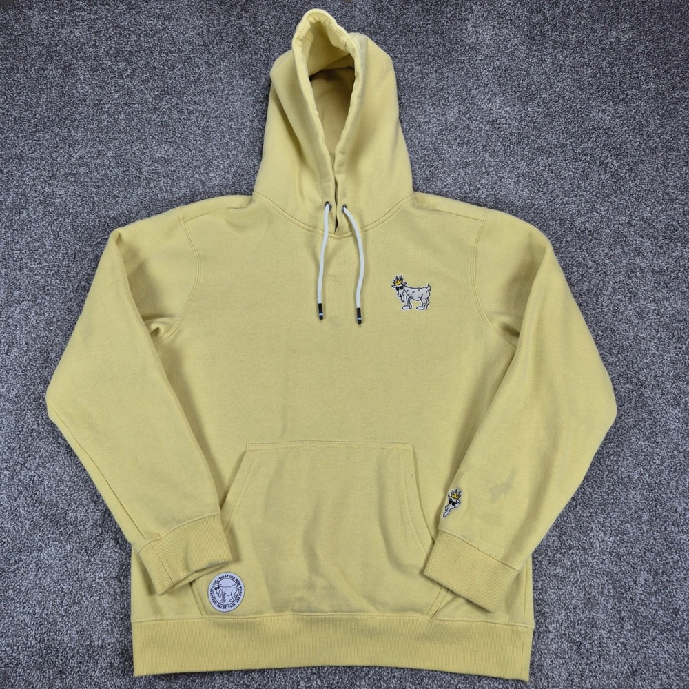 GOAT USA Hoodie Mens Large Yellow Pullover Sweatshirt Embroidered Logo